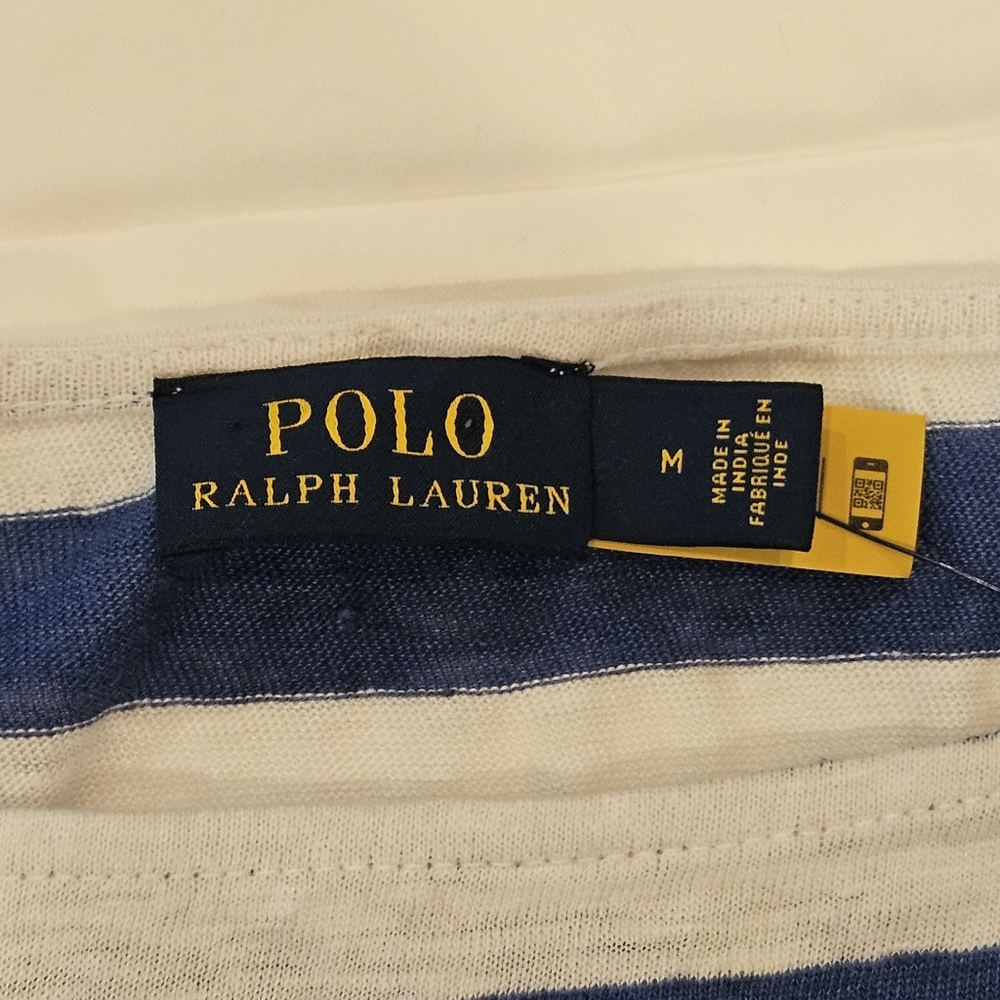 POLO Ralph Lauren 100% Linen Blue & White Stripe Dress W/ Tie Front: Size- M - Picture 5 of 9